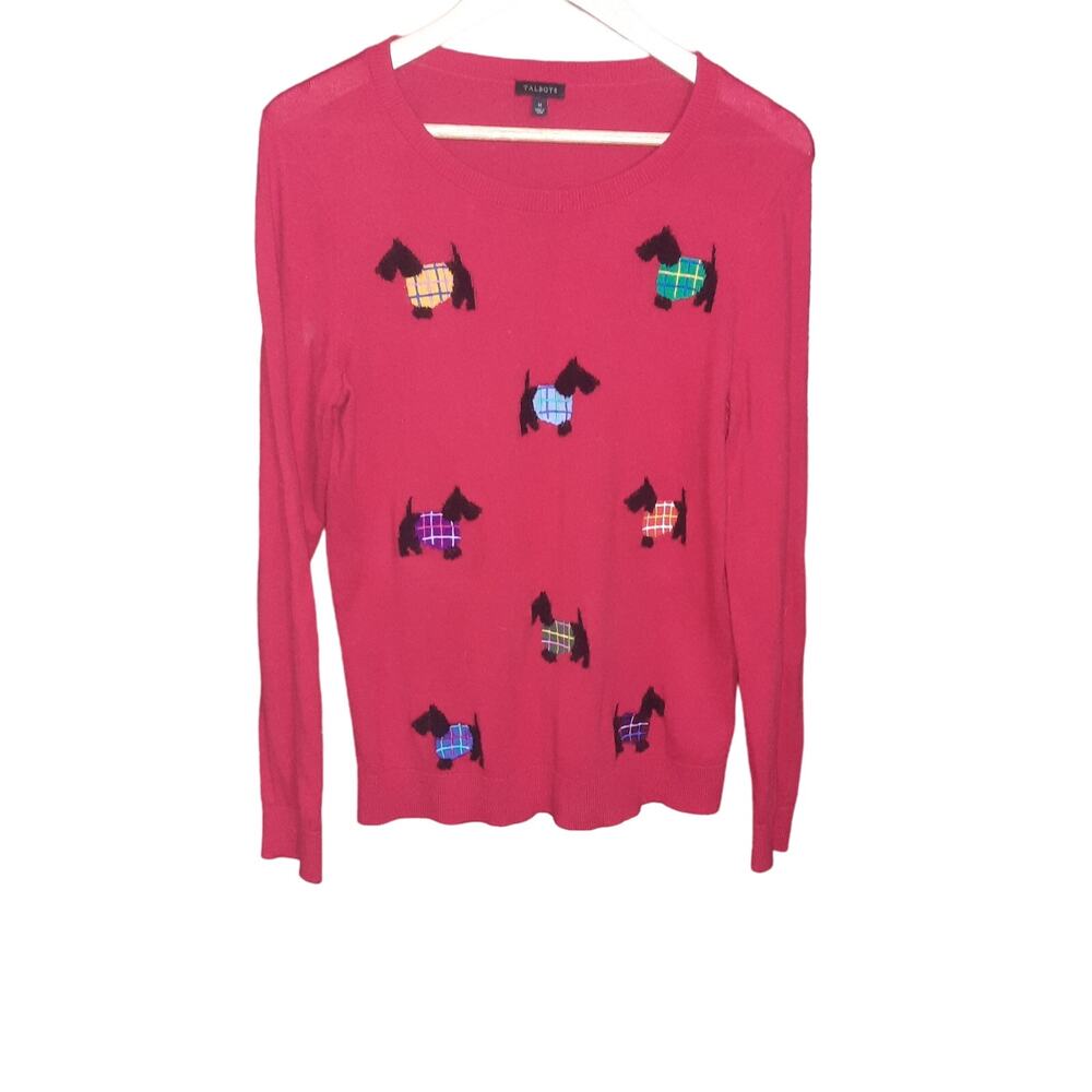 Talbots Womens Cashmere Blend Scottish Terrier Applique Red Sweater Size M